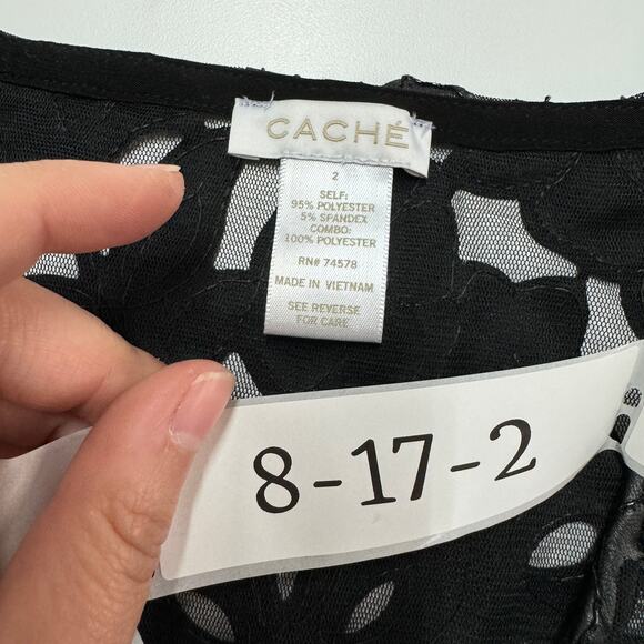 Cache Jumpsuit Womens 2 Black Floral Lace Back Sheer Stretch Pockets - Picture 3 of 9